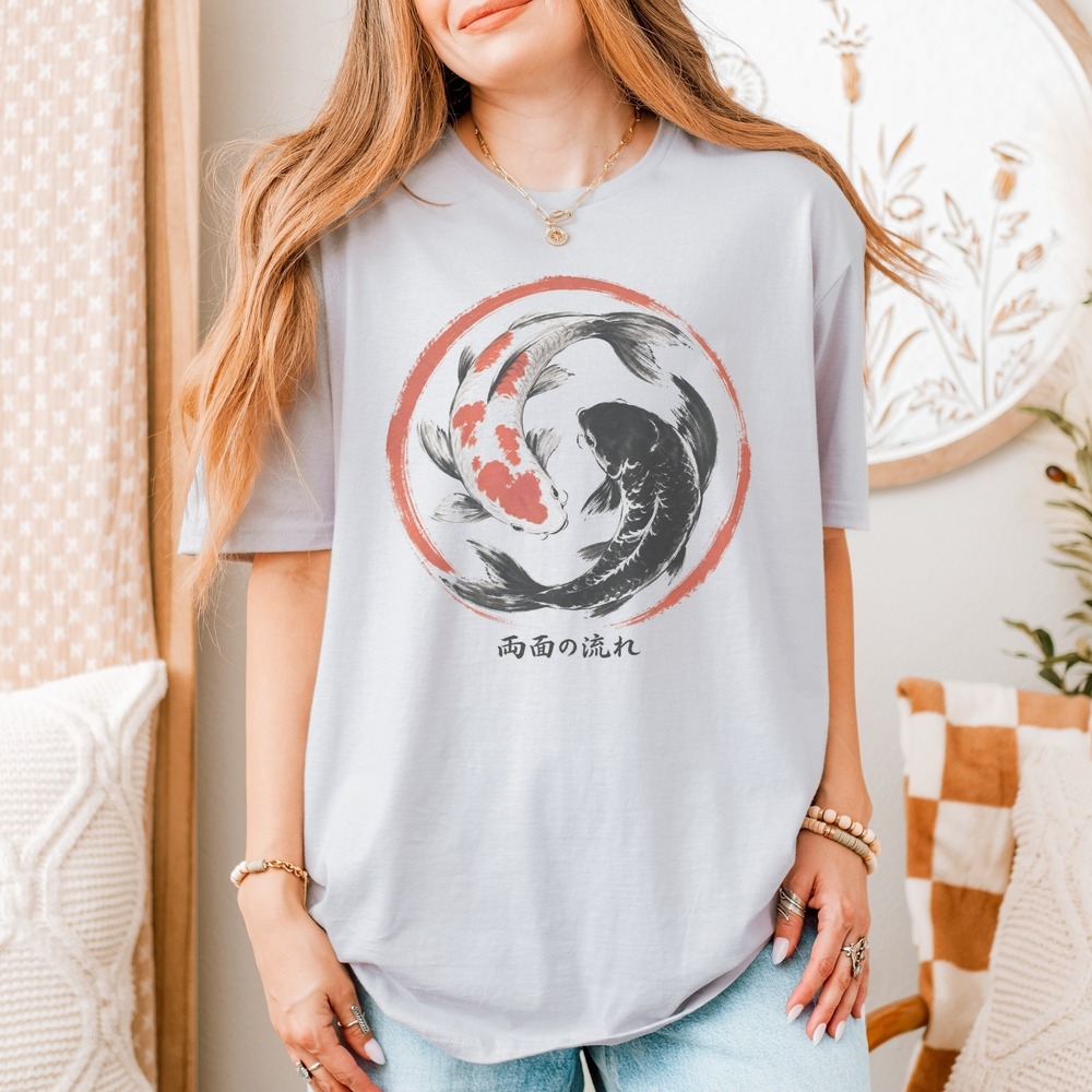 両面の流れ Koi Circling in Brushstroke Ring Tee
